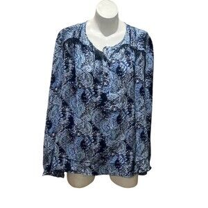 Joie Blouse Womens Size XL Blue Paisley Long Sleeve Split Neck Button Front